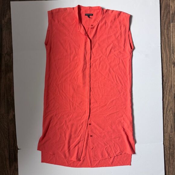EILEEN FISHER Silk Georgette Sleeveless Mandarin Collar Shift Dress Coral Size S - Picture 4 of 9